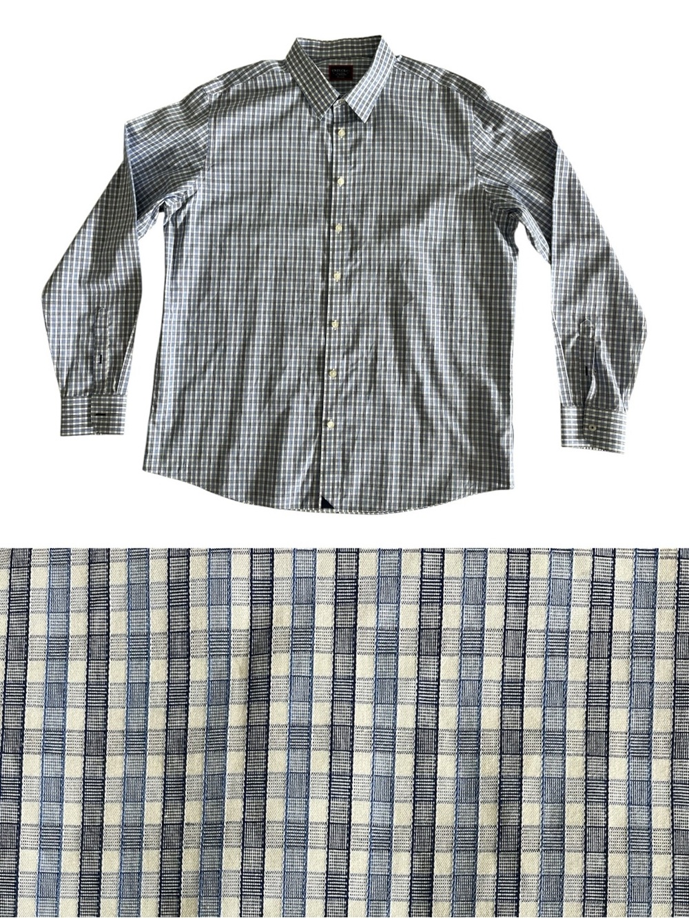 UNTUCKit Men’s XXL Tall Cotton Wrinkle Free Durif White Blue Long Sleeve Button